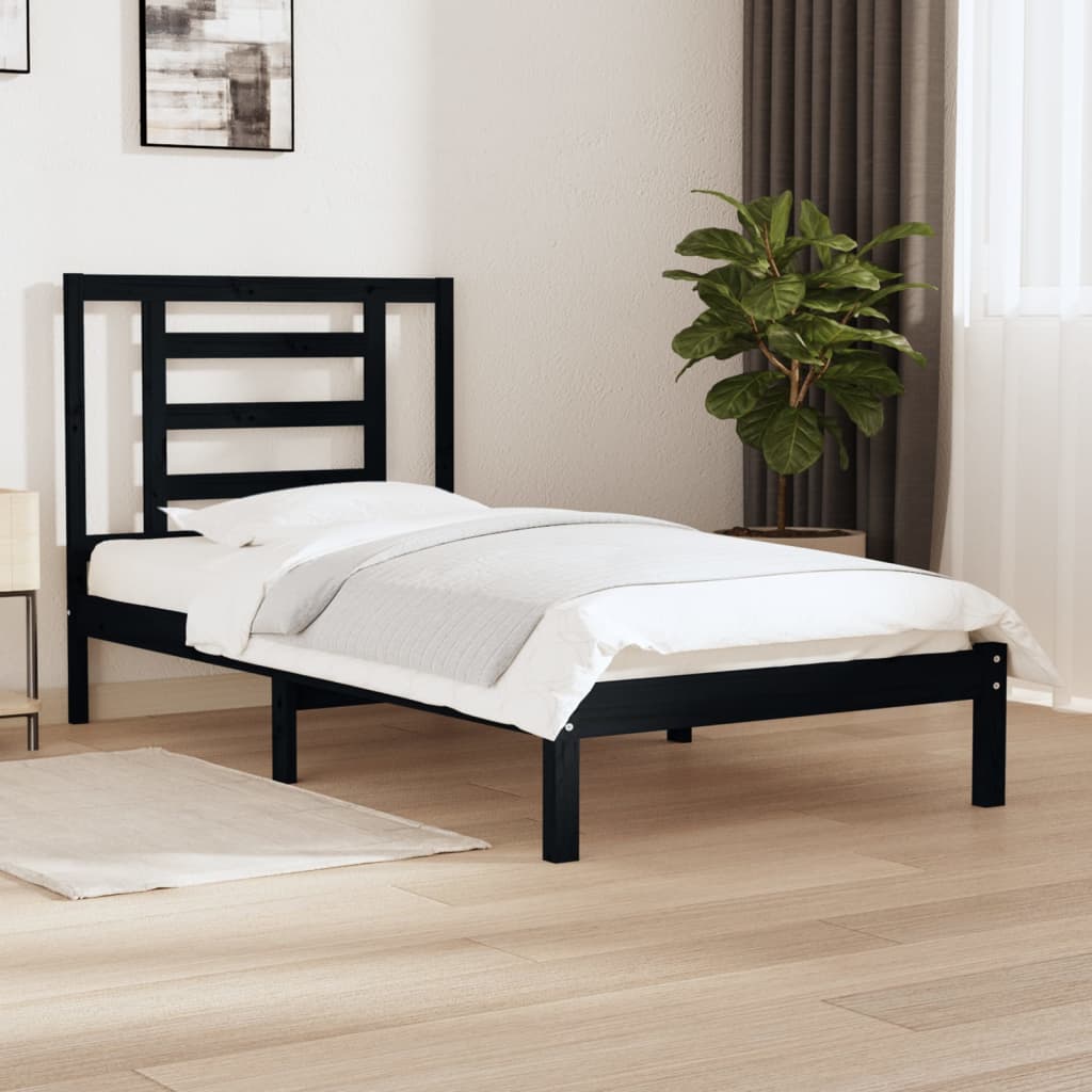 vidaXL Okvir za krevet od masivne borovine crni 100 x 200 cm - cover