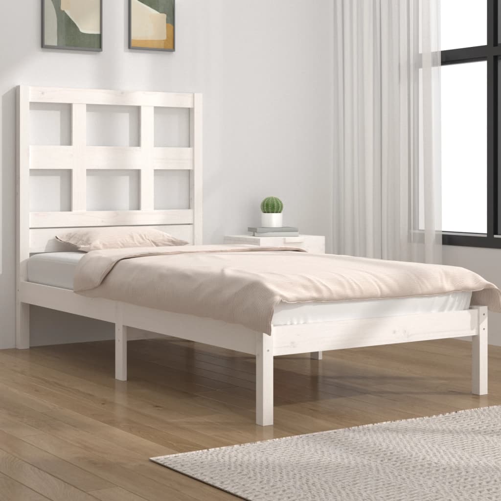 vidaXL Okvir za krevet od masivne borovine bijeli 90 x 190 cm mali - cover