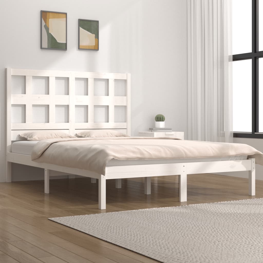 vidaXL Okvir za krevet od masivne borovine bijeli 140 x 190 cm - cover
