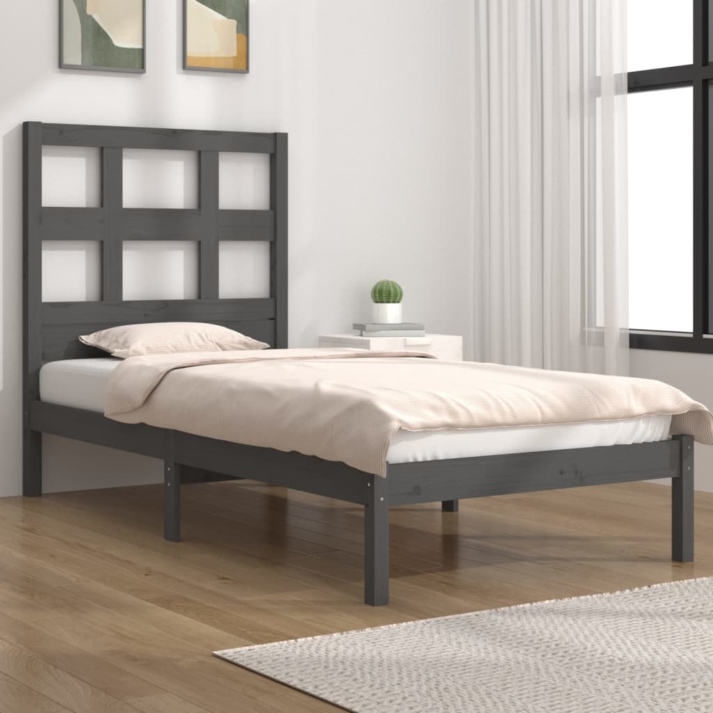 vidaXL Okvir za krevet od masivne borovine sivi 90 x 200 cm - cover