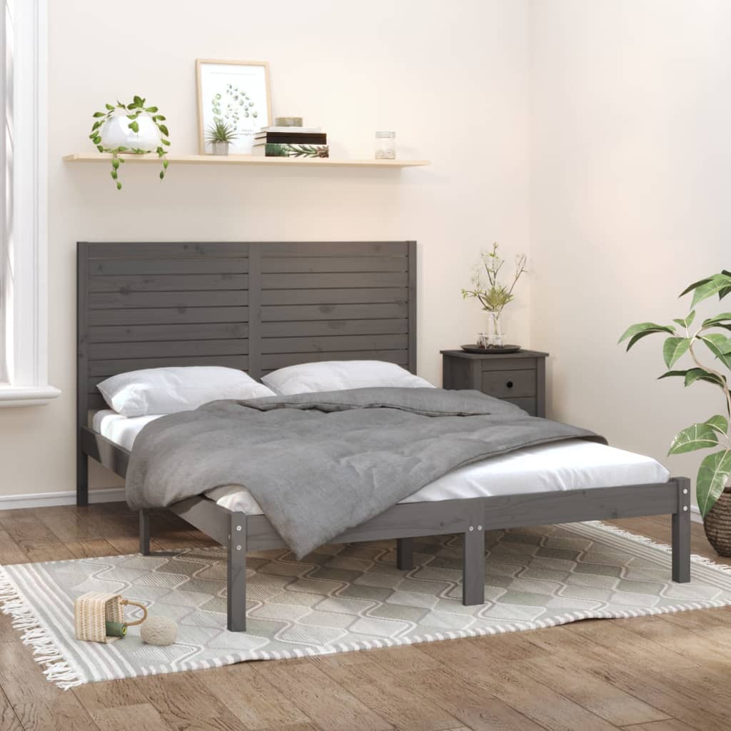 vidaXL Okvir za krevet od masivnog drva sivi 120 x 200 cm - cover