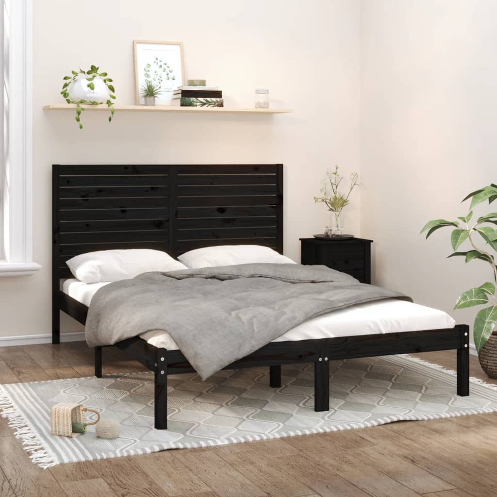 vidaXL Okvir za krevet od masivnog drva crni 120 x 200 cm - cover