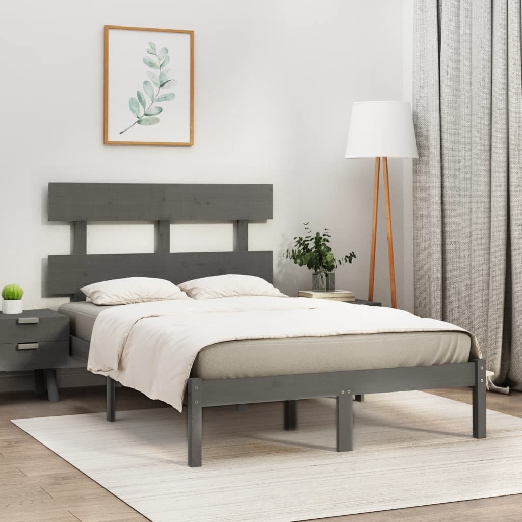 vidaXL Okvir za krevet od masivnog drva sivi 120 x 200 cm - cover