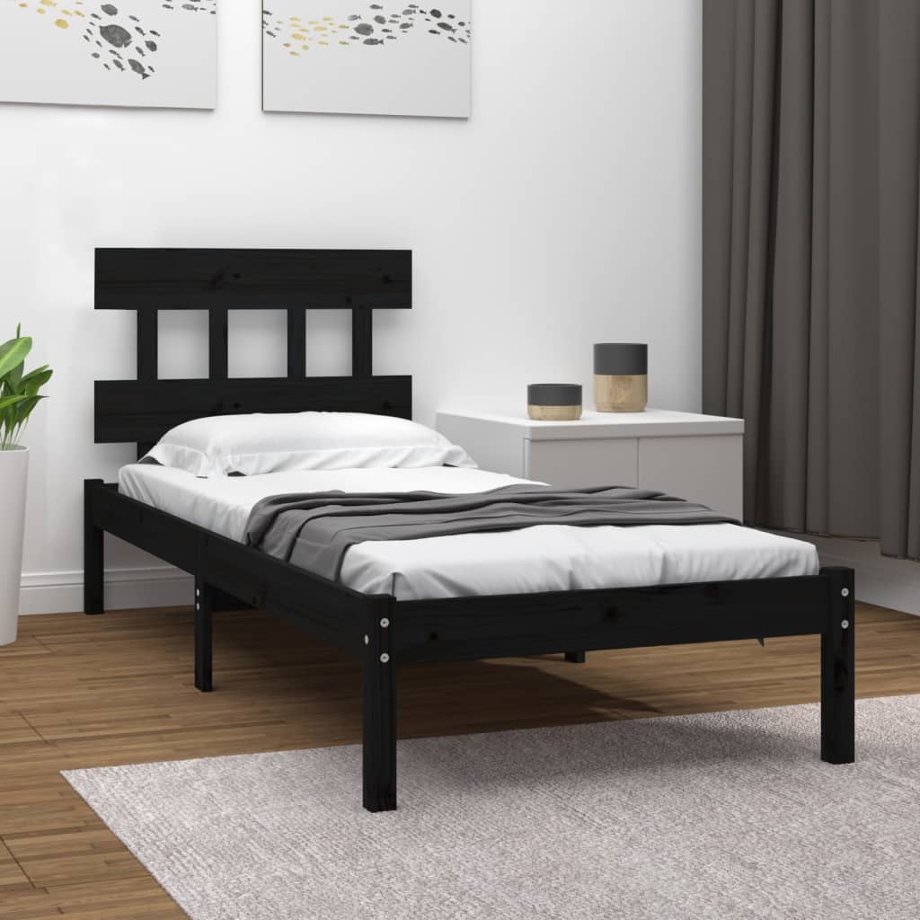 vidaXL Okvir za krevet od masivnog drva crni 75 x 190 cm mali - cover