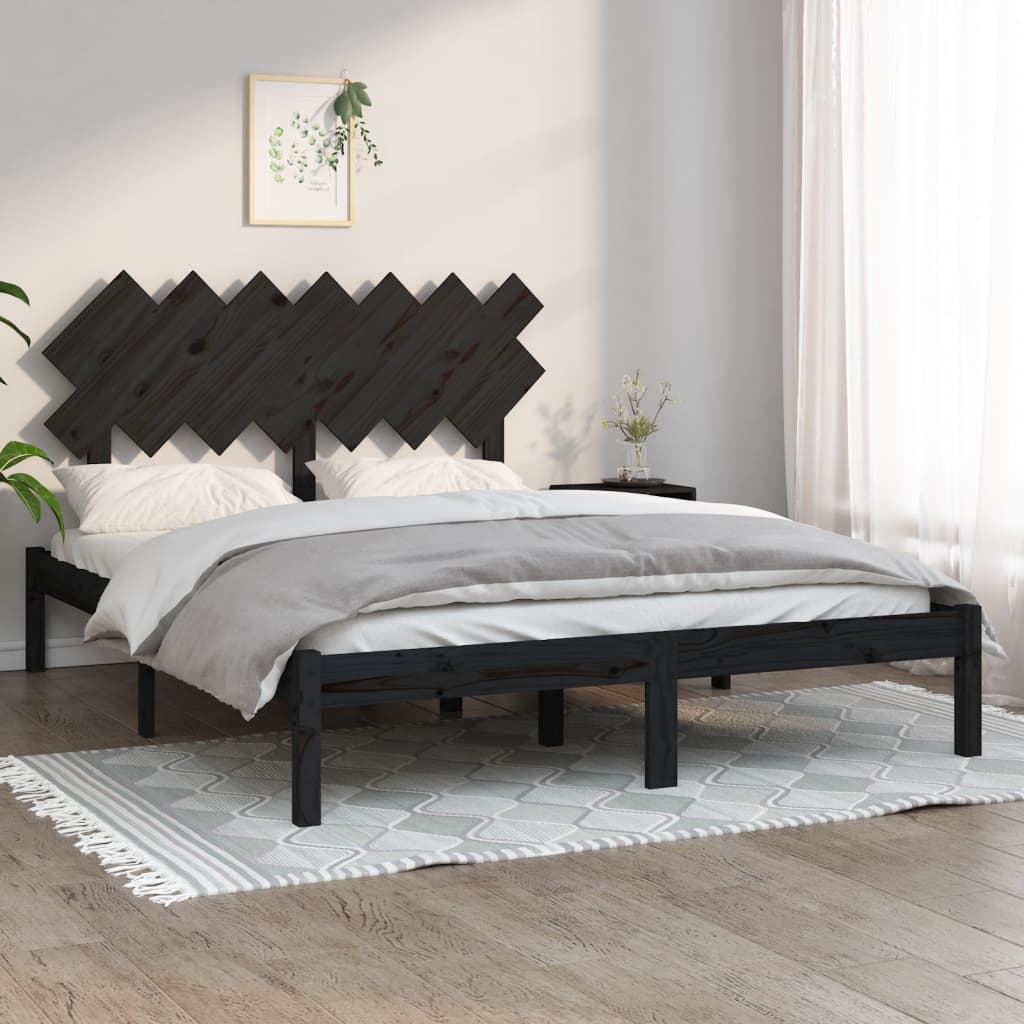 vidaXL Okvir za krevet crni 140x190 cm od masivnog drva - cover