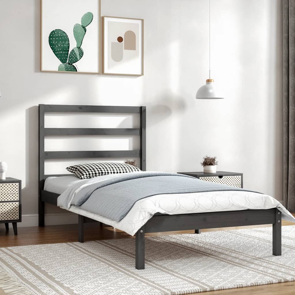 vidaXL Okvir za krevet od masivne borovine sivi 90 x 200 cm - cover
