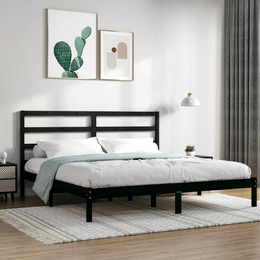 vidaXL Okvir za krevet od masivne borovine crni 200 x 200 cm - cover