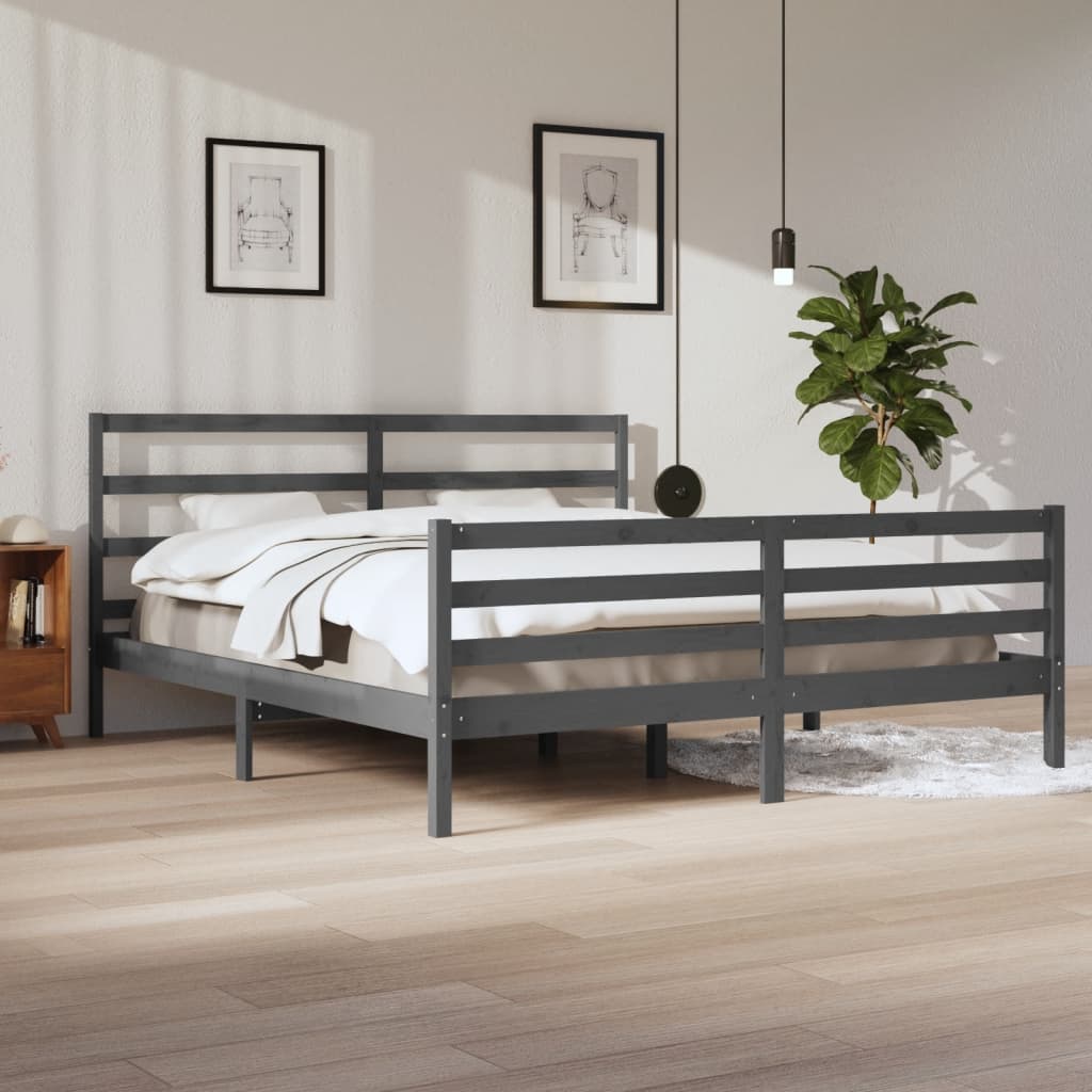 vidaXL Okvir za krevet od masivne borovine sivi 200 x 200 cm - cover