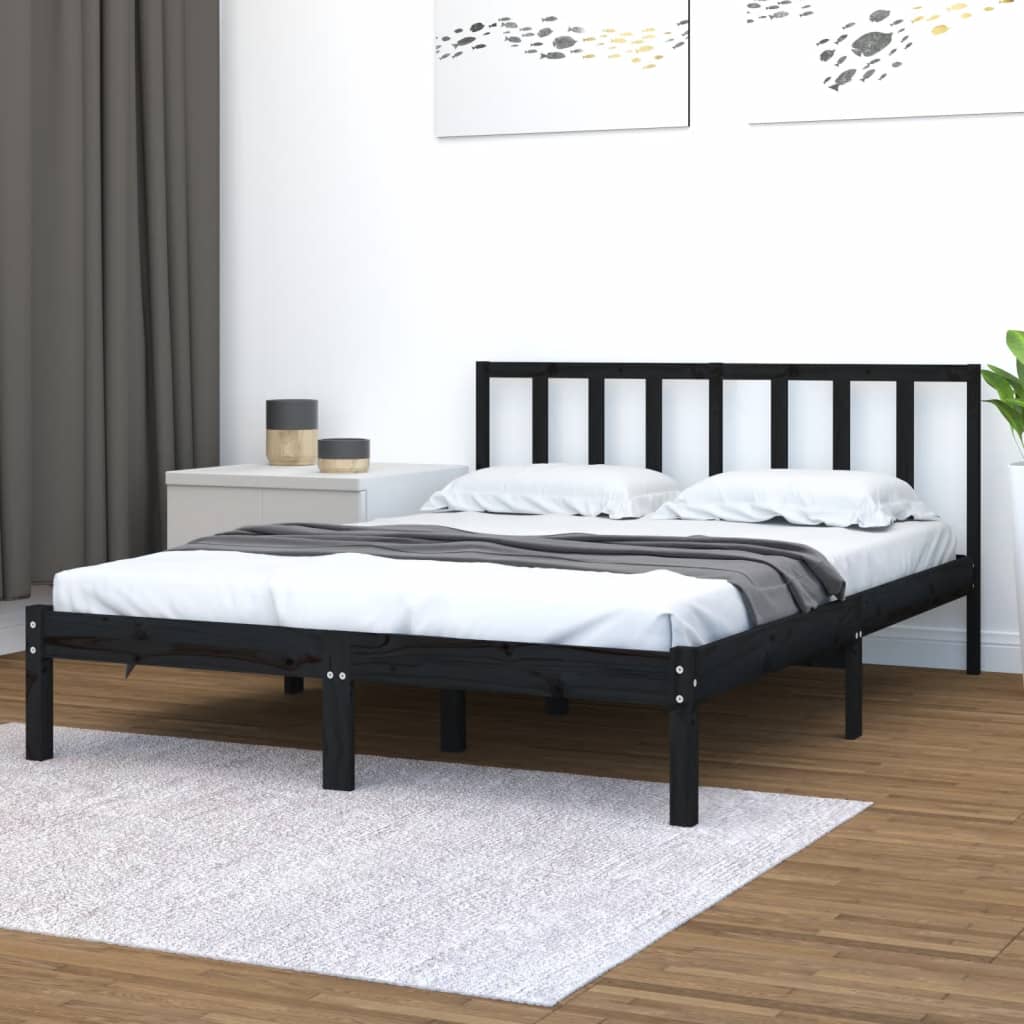 vidaXL Okvir za krevet od masivne borovine crni 150x200 cm bračni - cover