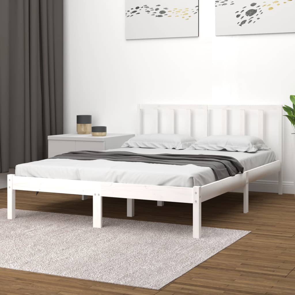 vidaXL Okvir za krevet od masivne borovine bijeli 160 x 200 cm - cover