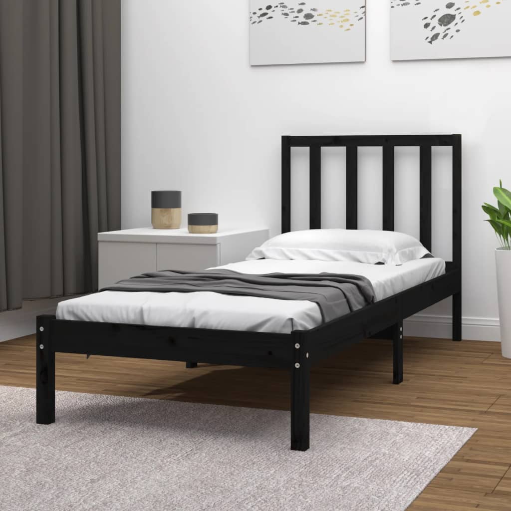vidaXL Okvir za krevet od borovine crni 90 x 190 cm jednokrevetni - cover