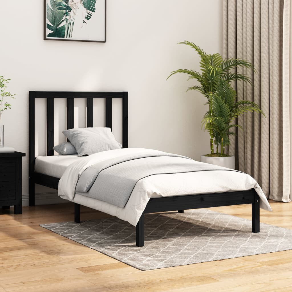 vidaXL Okvir za krevet od borovine crni 75 x 190 cm jednokrevetni - cover