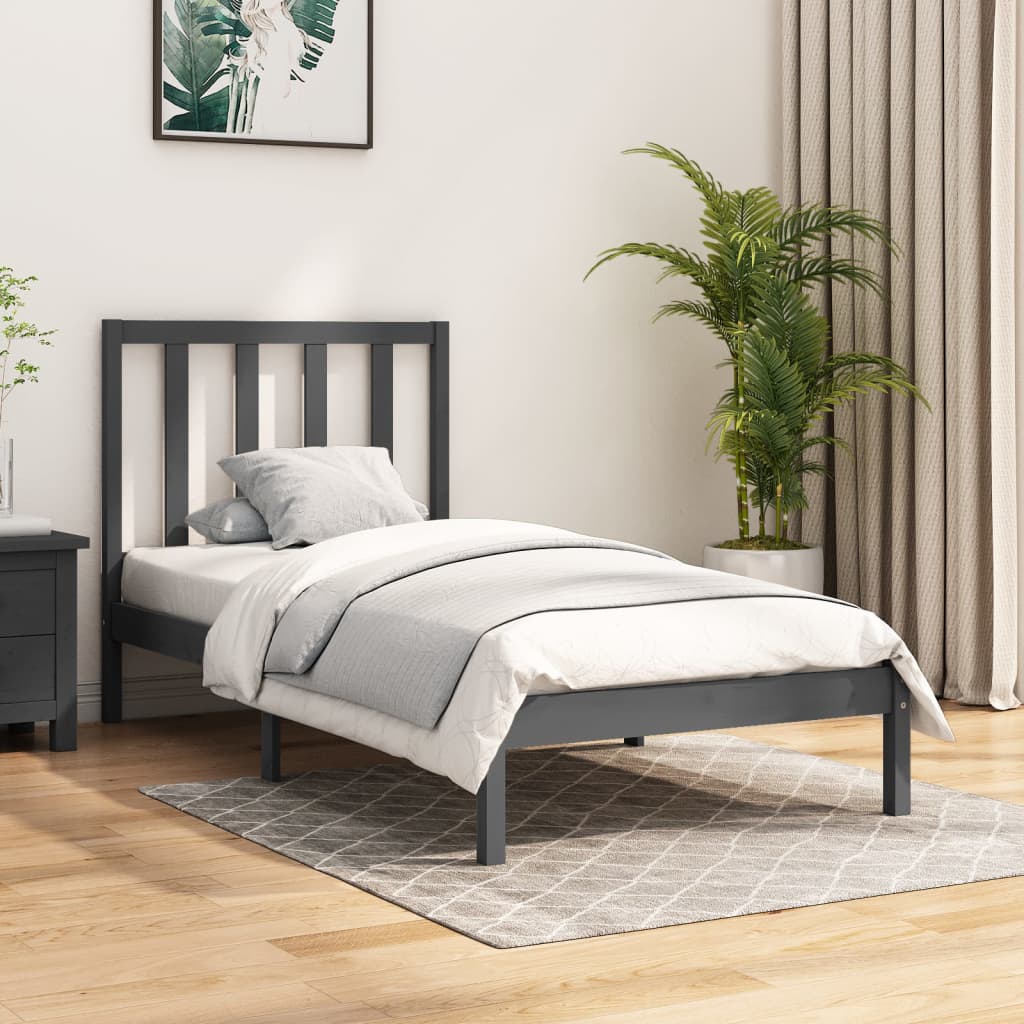 vidaXL Okvir za krevet od masivne borovine sivi 90 x 200 cm - cover