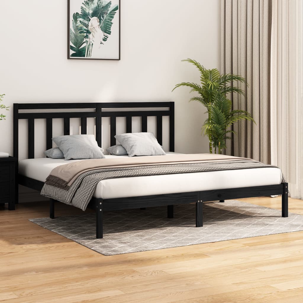 vidaXL Okvir za krevet od masivne borovine crni 200 x 200 cm - cover