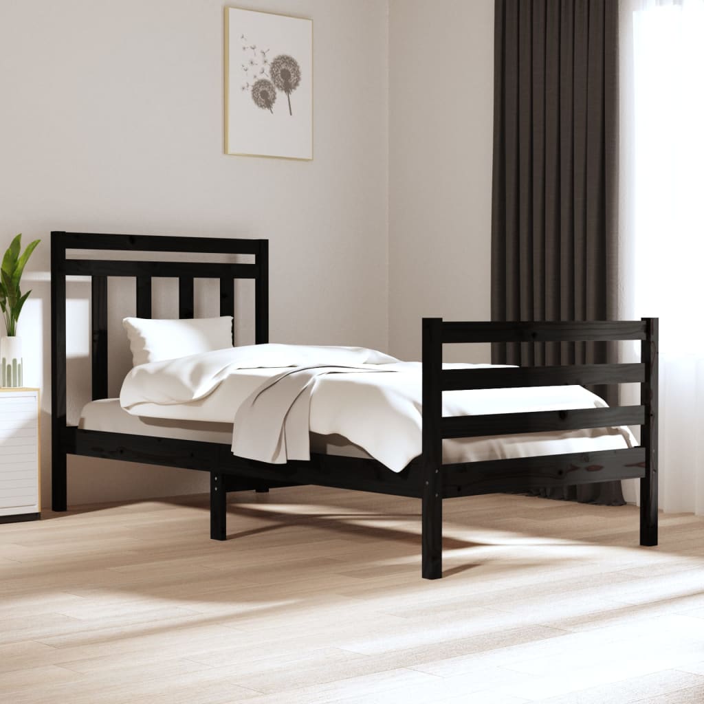 vidaXL Okvir za krevet od masivnog drva crni 90 x 200 cm - cover