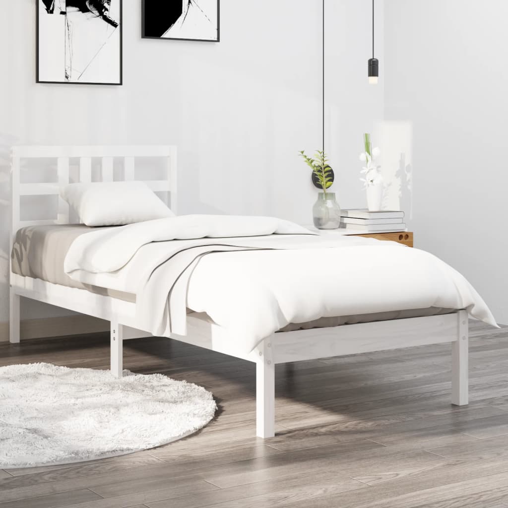 vidaXL Okvir za krevet bijeli od masivnog drva 90 x 190 cm mali - cover