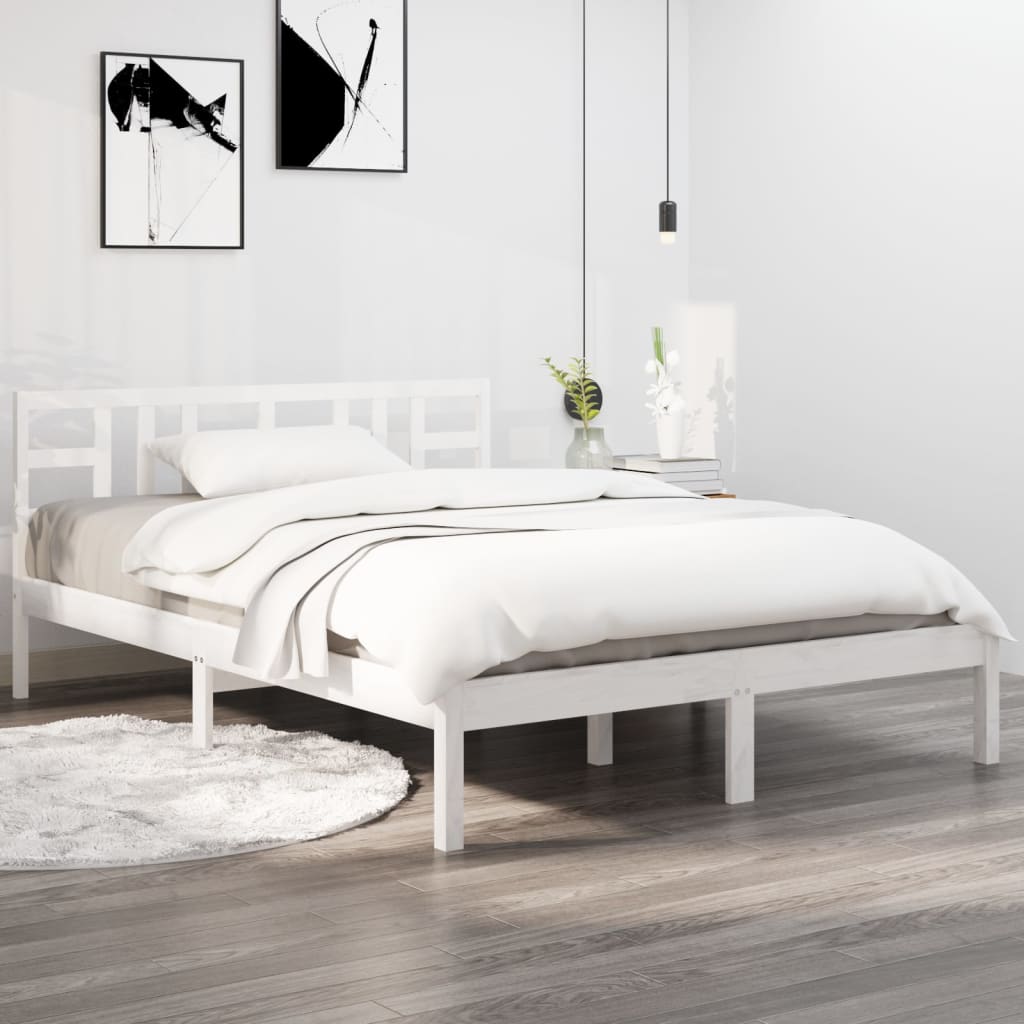 vidaXL Okvir za krevet od masivne borovine bijeli 140 x 190 cm - cover