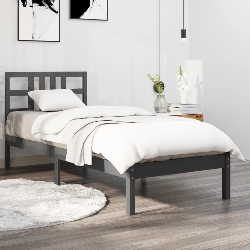 vidaXL Okvir za krevet od masivnog drva sivi 90 x 200 cm - cover