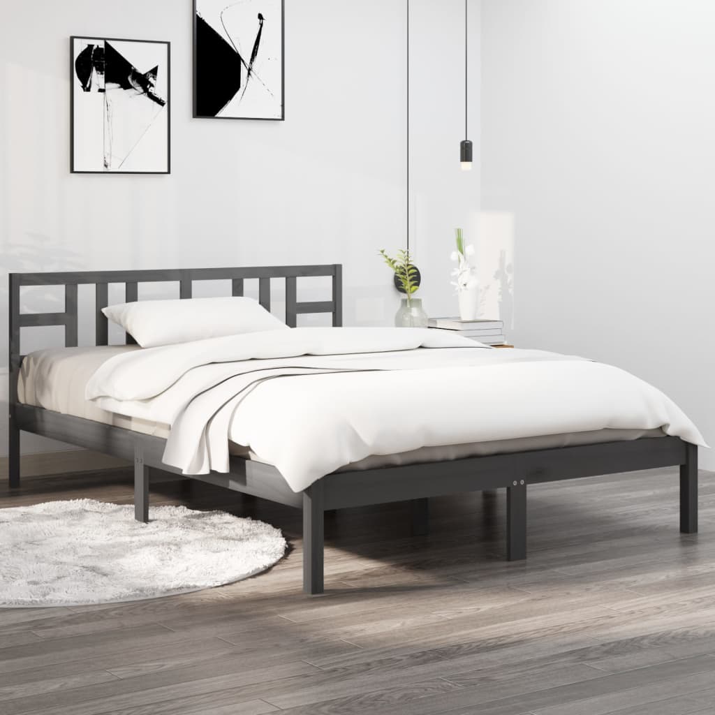 vidaXL Okvir za krevet od masivnog drva sivi 120 x 200 cm - cover