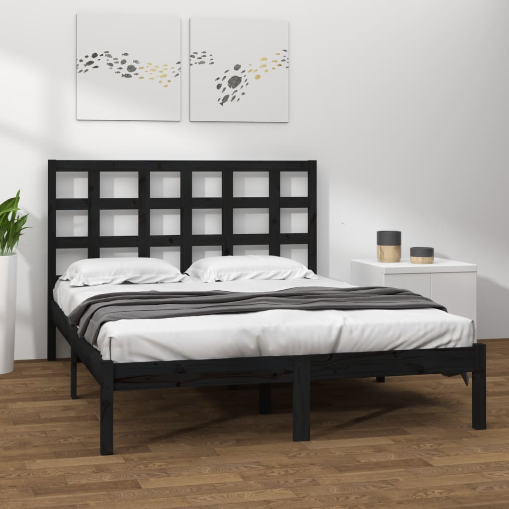 vidaXL Okvir za krevet od masivne borovine crni 200 x 200 cm - cover