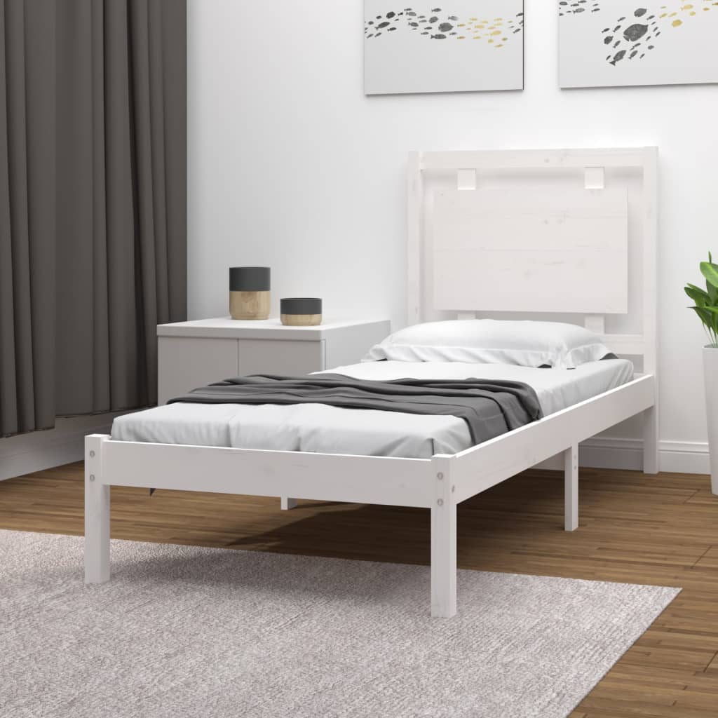 vidaXL Okvir za krevet od masivnog drva bijeli 75 x 190 cm mali - cover