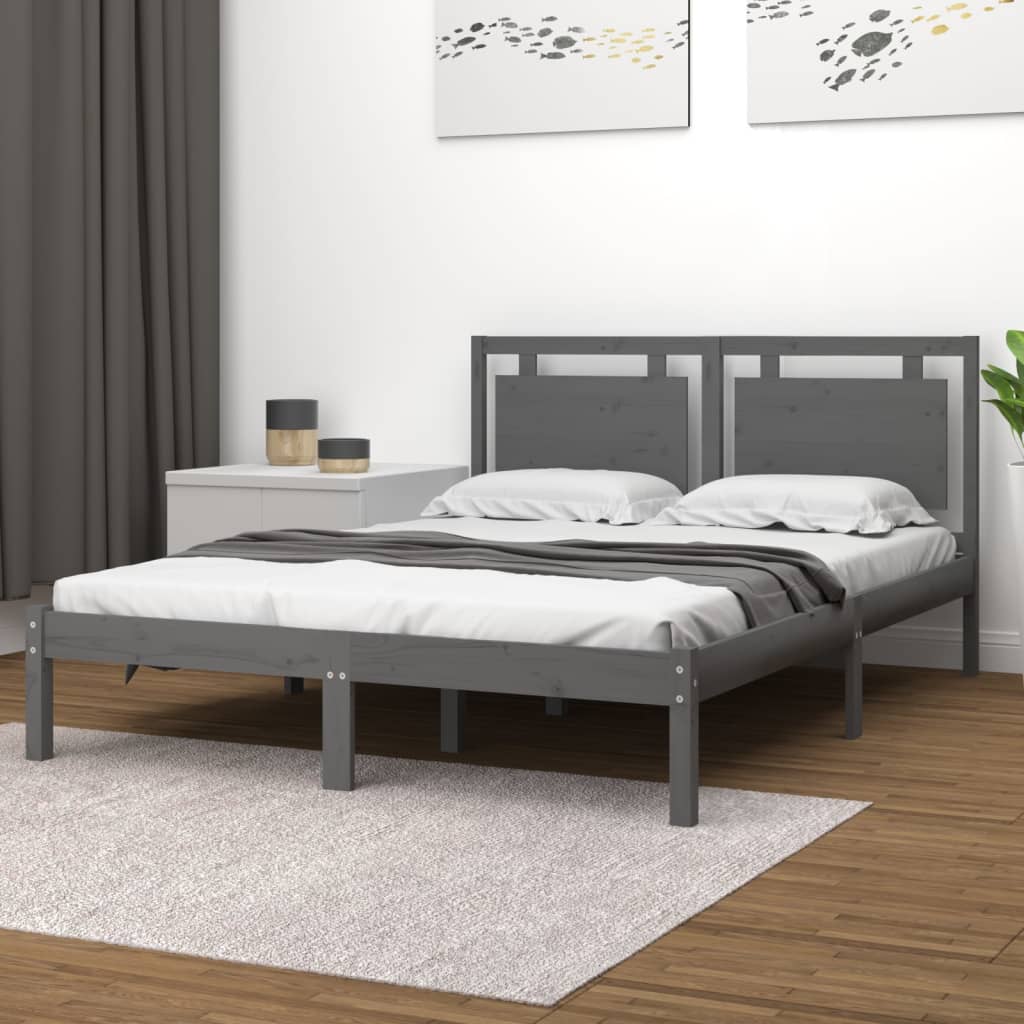 vidaXL Okvir za krevet od masivnog drva sivi 120 x 200 cm - cover