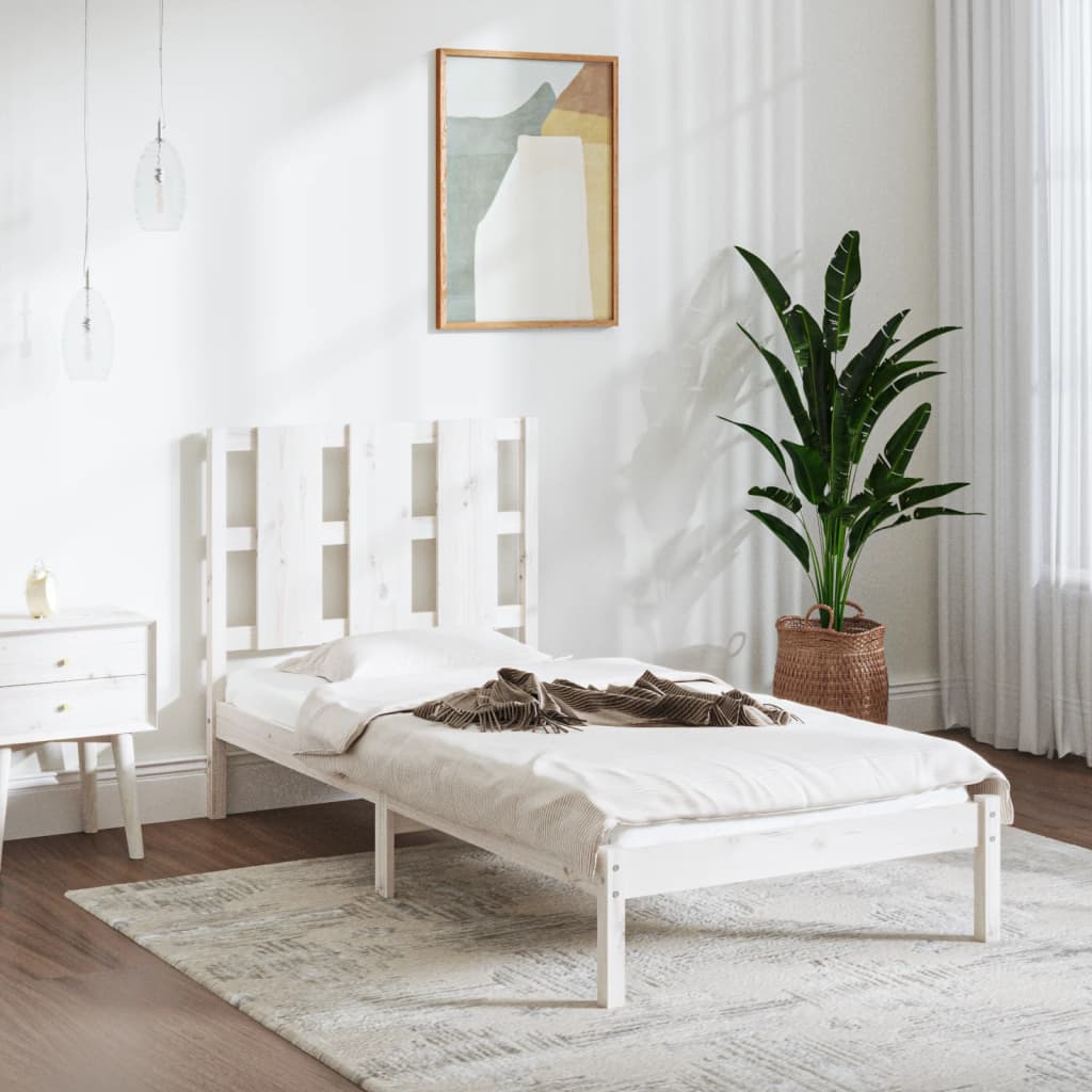 vidaXL Okvir za krevet bijeli od masivnog drva 90 x 190 cm mali - cover