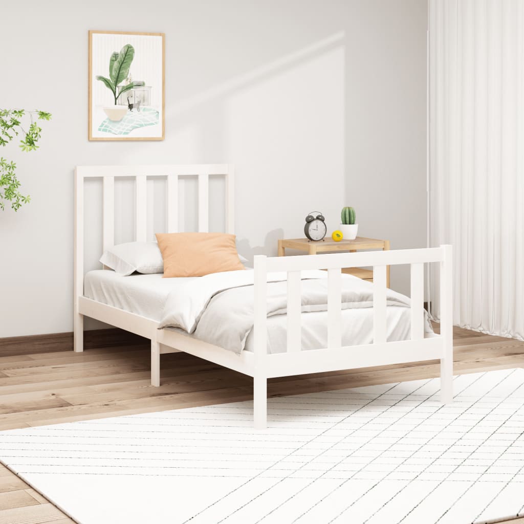 vidaXL Okvir za krevet od masivne borovine bijeli 90 x 200 cm - cover
