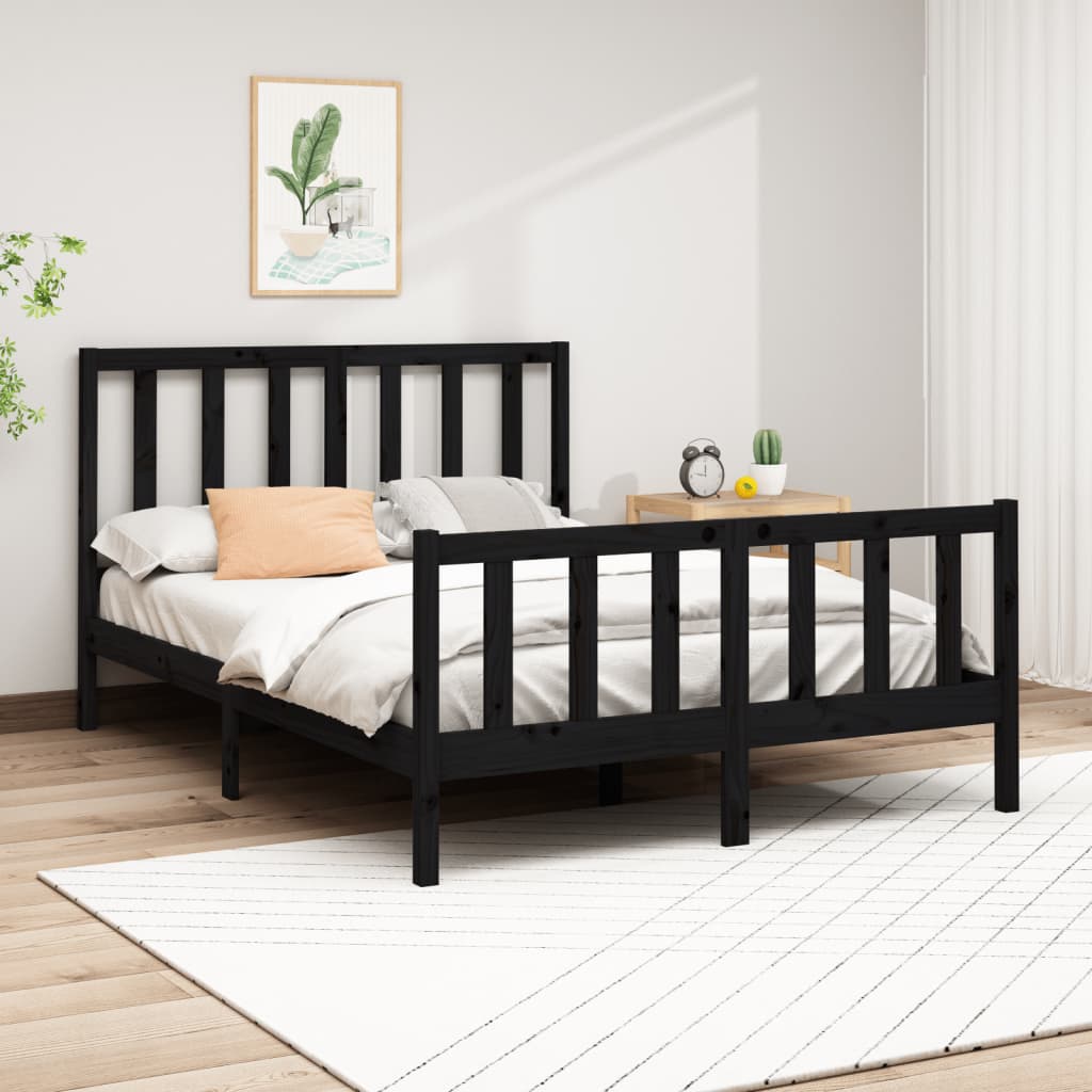 vidaXL Okvir za krevet od masivne borovine crni 140 x 200 cm - cover