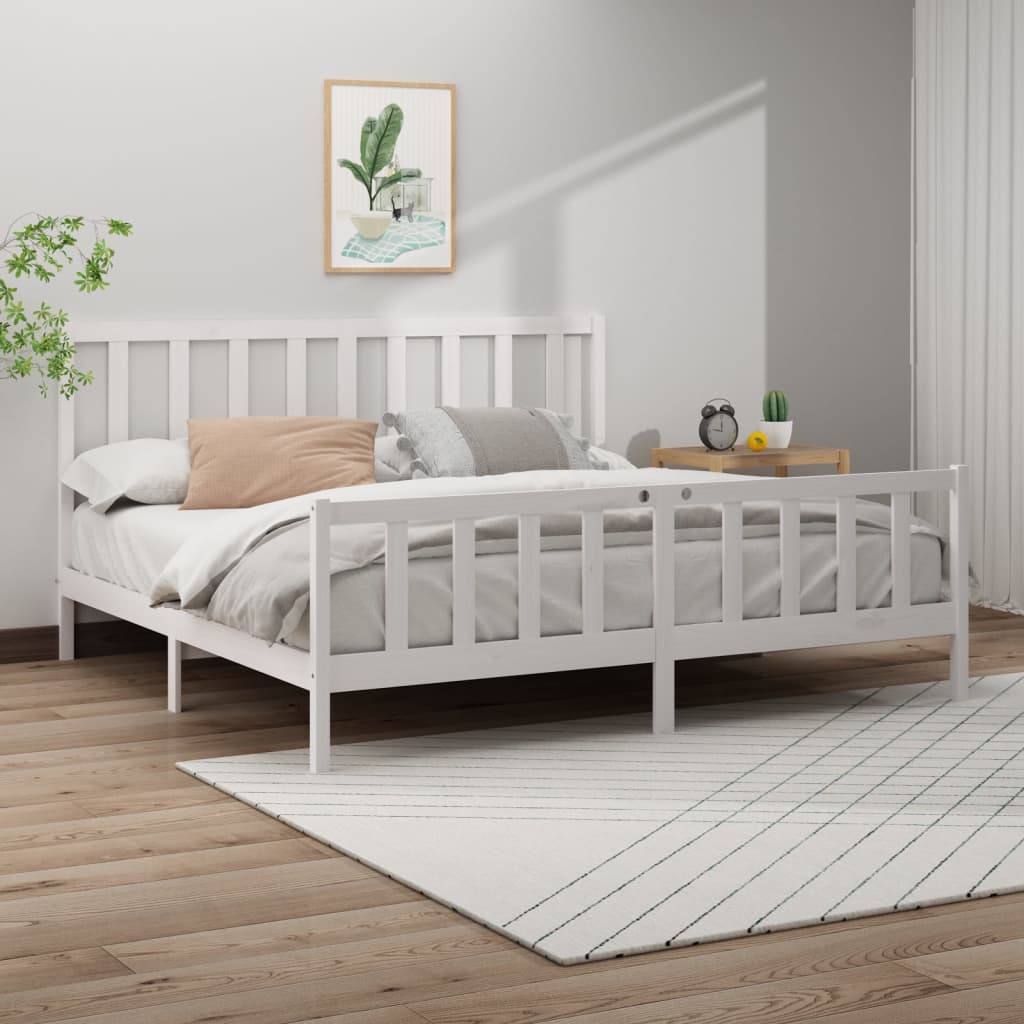 vidaXL Okvir za krevet od masivne borovine bijeli 200 x 200 cm - cover
