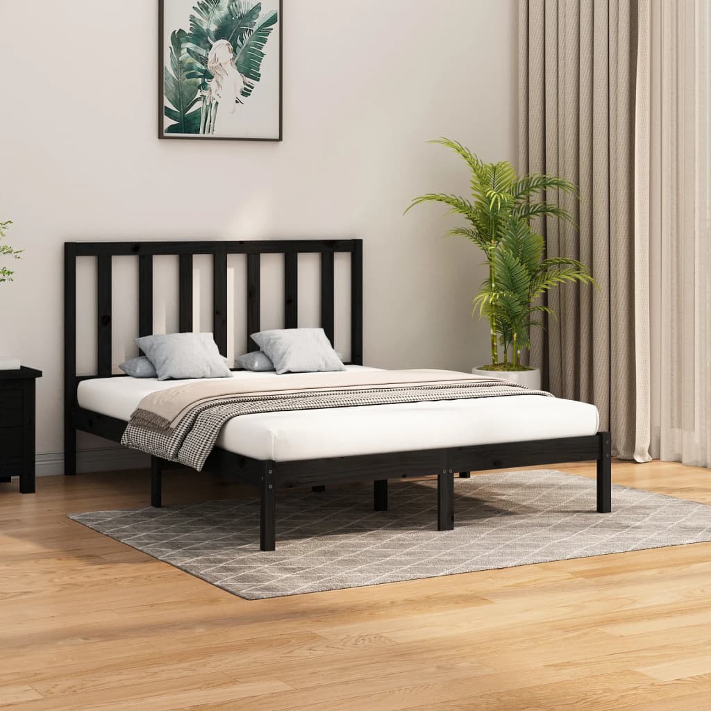 vidaXL Okvir za krevet od masivne borovine crni 140 x 200 cm - cover
