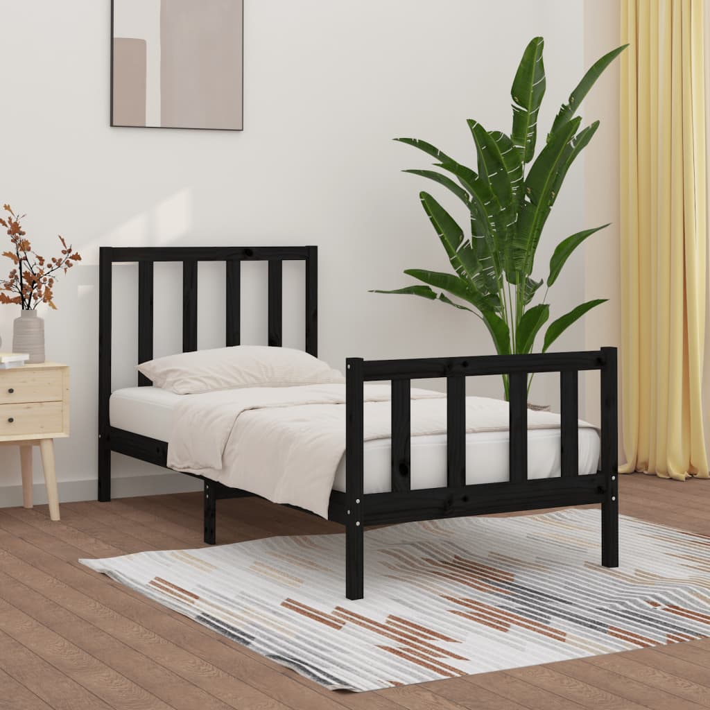 vidaXL Okvir za krevet od masivnog drva crni 90 x 200 cm - cover