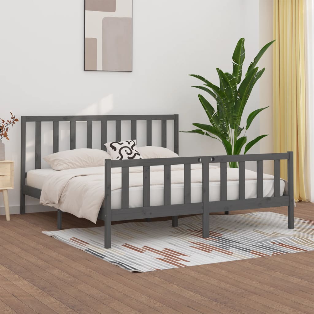 vidaXL Okvir za krevet od masivne borovine sivi 200 x 200 cm - cover
