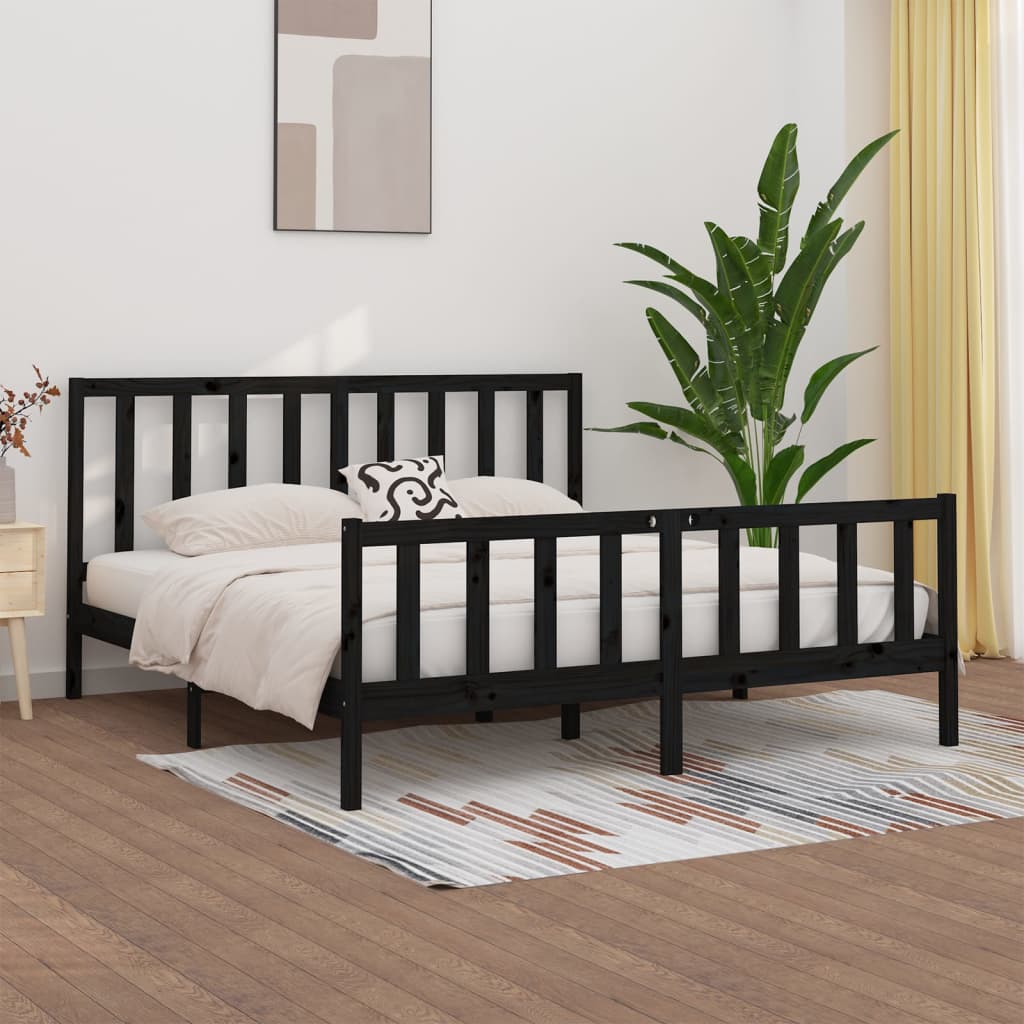 vidaXL Okvir za krevet od masivnog drva crni 200 x 200 cm - cover