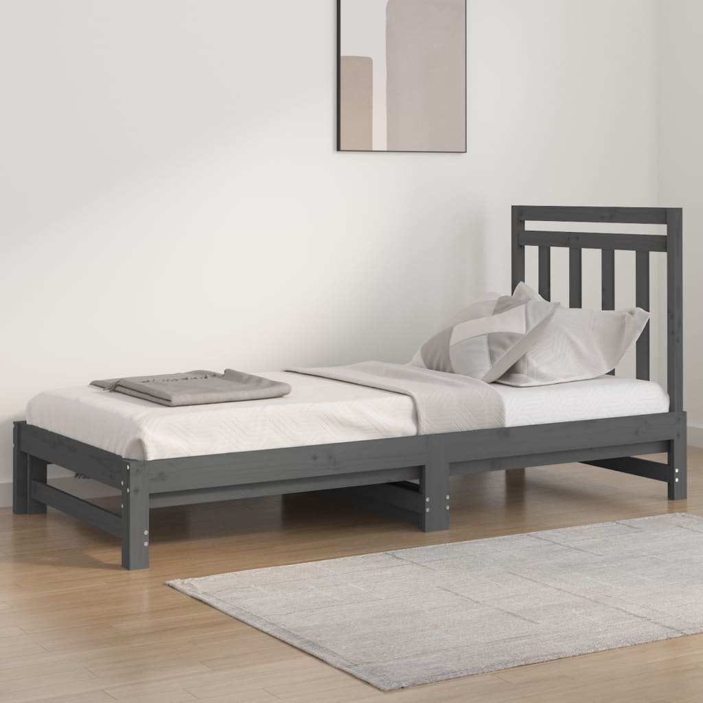 vidaXL Dnevni ležaj na izvlačenje sivi 2x(90x200) cm masivna borovina - cover