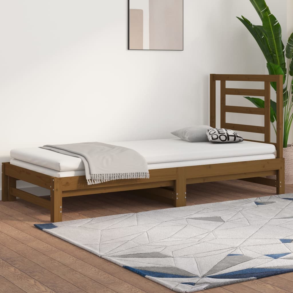 vidaXL Dnevni ležaj na razvlačenje boja meda 2x(90x200) cm od borovine - cover