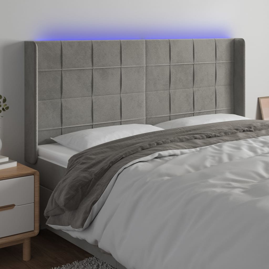 vidaXL LED uzglavlje svjetlosivo 183 x 16 x 118/128 cm baršunasto - cover