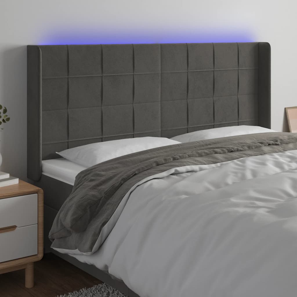 vidaXL LED uzglavlje tamnosivo 203 x 16 x 118/128 cm baršunasto - cover