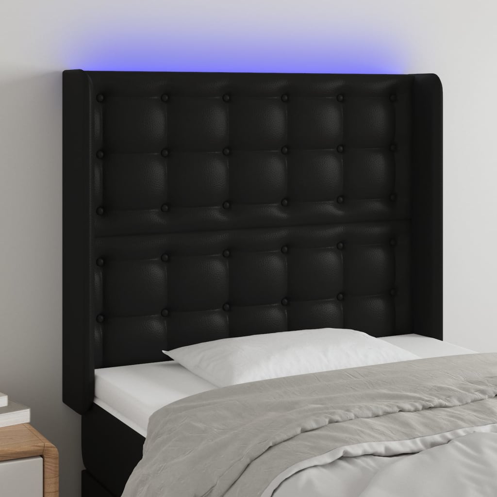vidaXL LED uzglavlje crno 83x16x118/128 cm od umjetne kože - cover