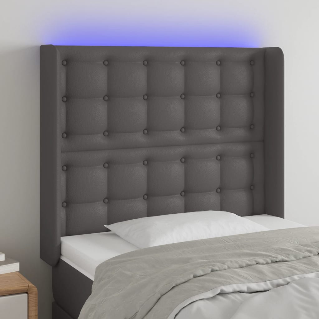 vidaXL LED uzglavlje sivo 103x16x118/128 cm od umjetne kože - cover
