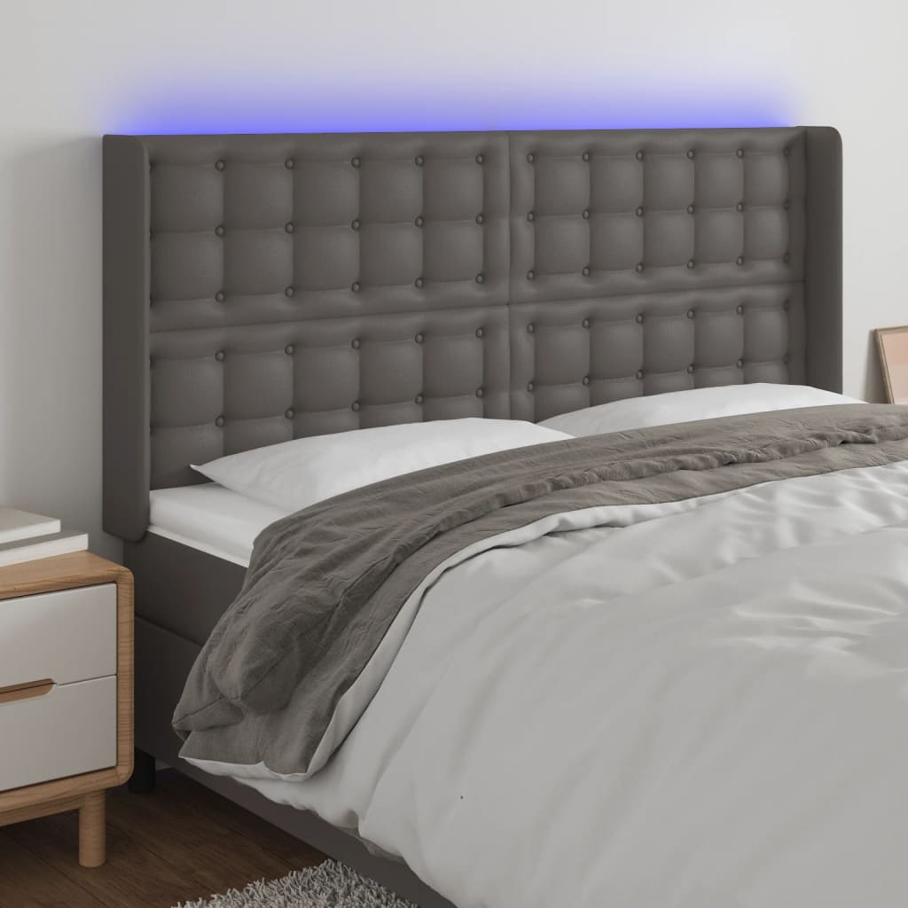 vidaXL LED uzglavlje sivo 163x16x118/128 cm od umjetne kože - cover