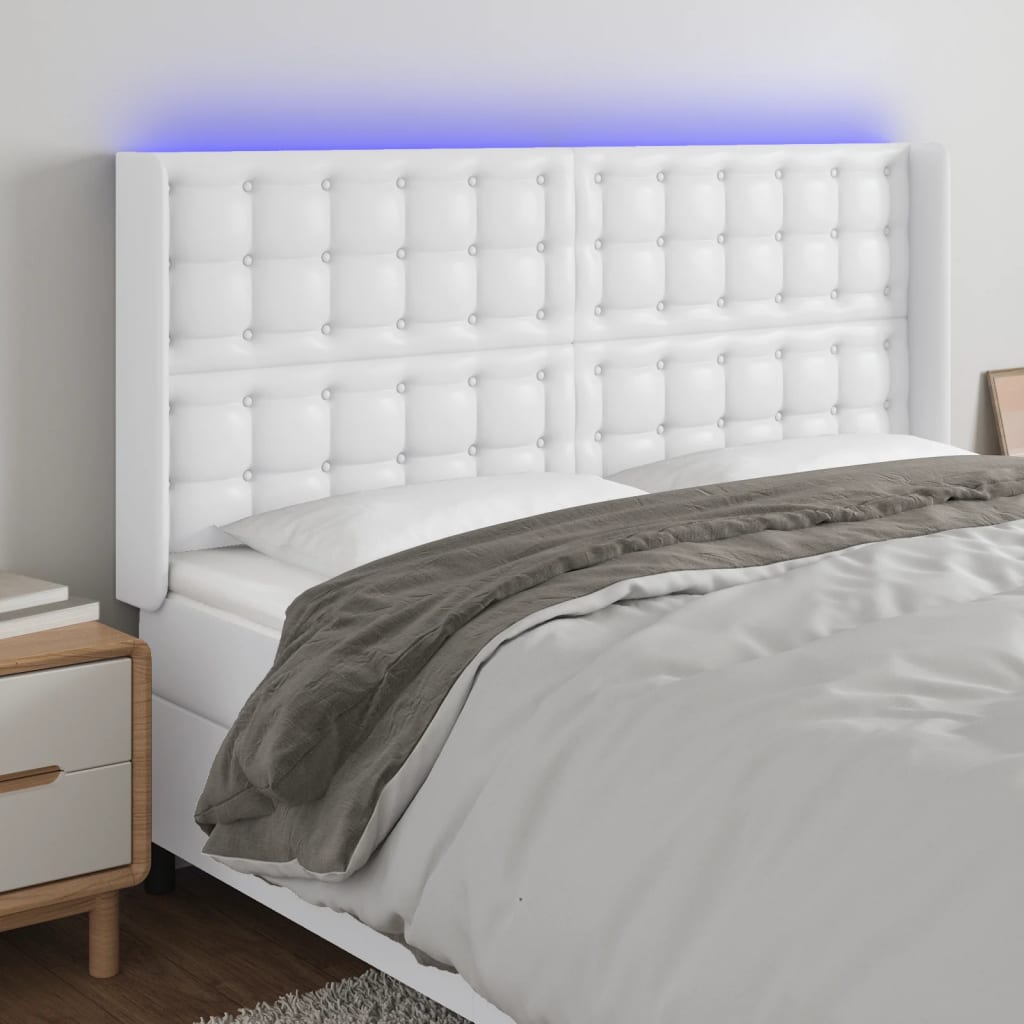 vidaXL LED uzglavlje bijelo 203x16x118/128 cm od umjetne kože - cover
