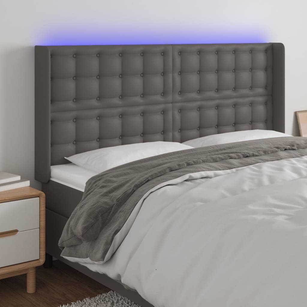 vidaXL LED uzglavlje sivo 203x16x118/128 cm od umjetne kože - cover
