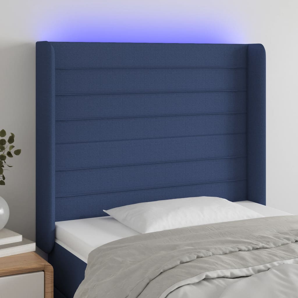 vidaXL LED uzglavlje plavo 93 x 16 x 118/128 cm od tkanine - cover