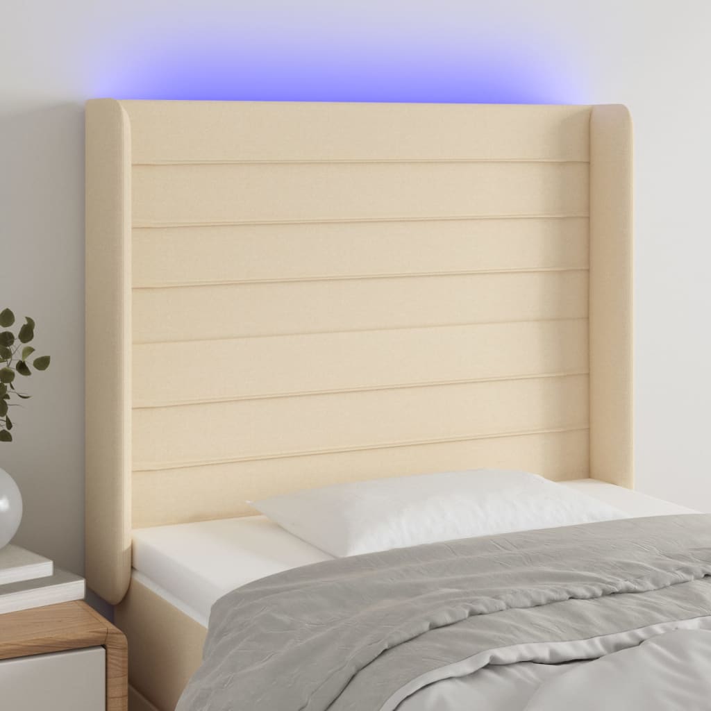 vidaXL LED uzglavlje krem 103 x 16 x 118/128 cm od tkanine - cover