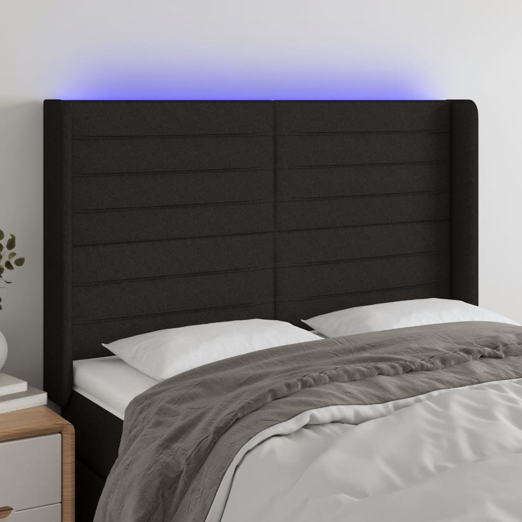 vidaXL LED uzglavlje crno 147 x 16 x 118/128 cm od tkanine - cover