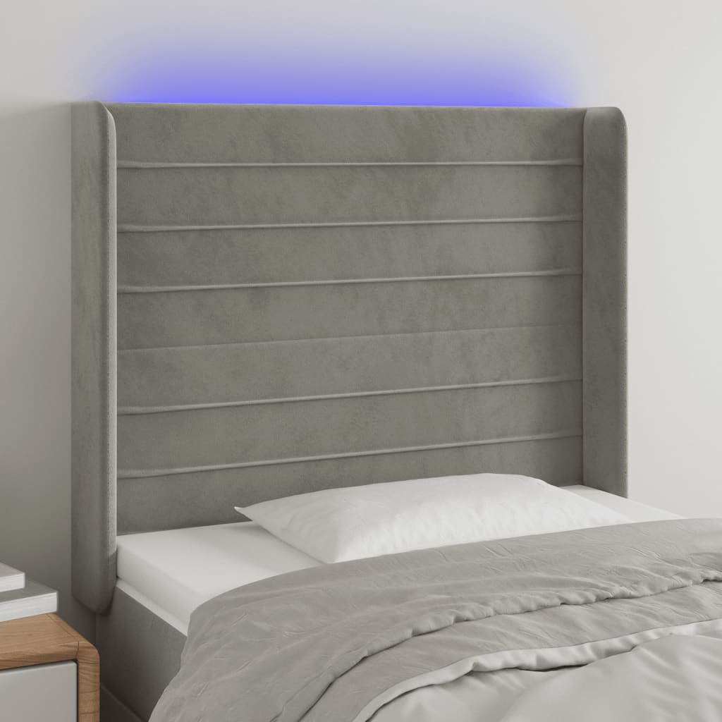 vidaXL LED uzglavlje svjetlosivo 93 x 16 x 118/128 cm baršunasto - cover