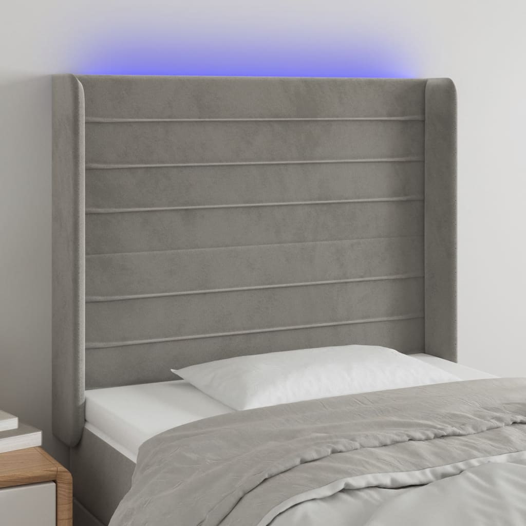 vidaXL LED uzglavlje svjetlosivo 103 x 16 x 118/128 cm baršunasto - cover