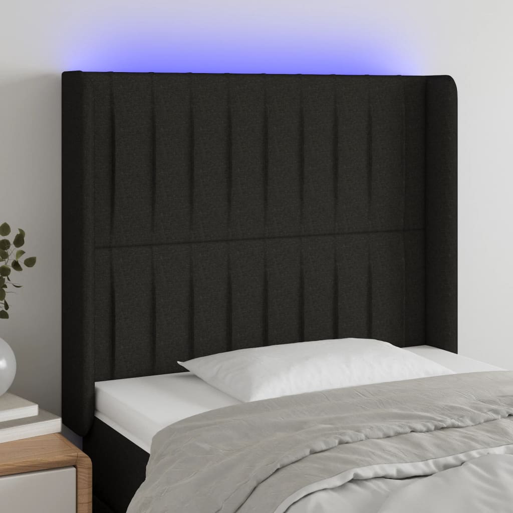 vidaXL LED uzglavlje crno 93 x 16 x 118/128 cm od tkanine - cover