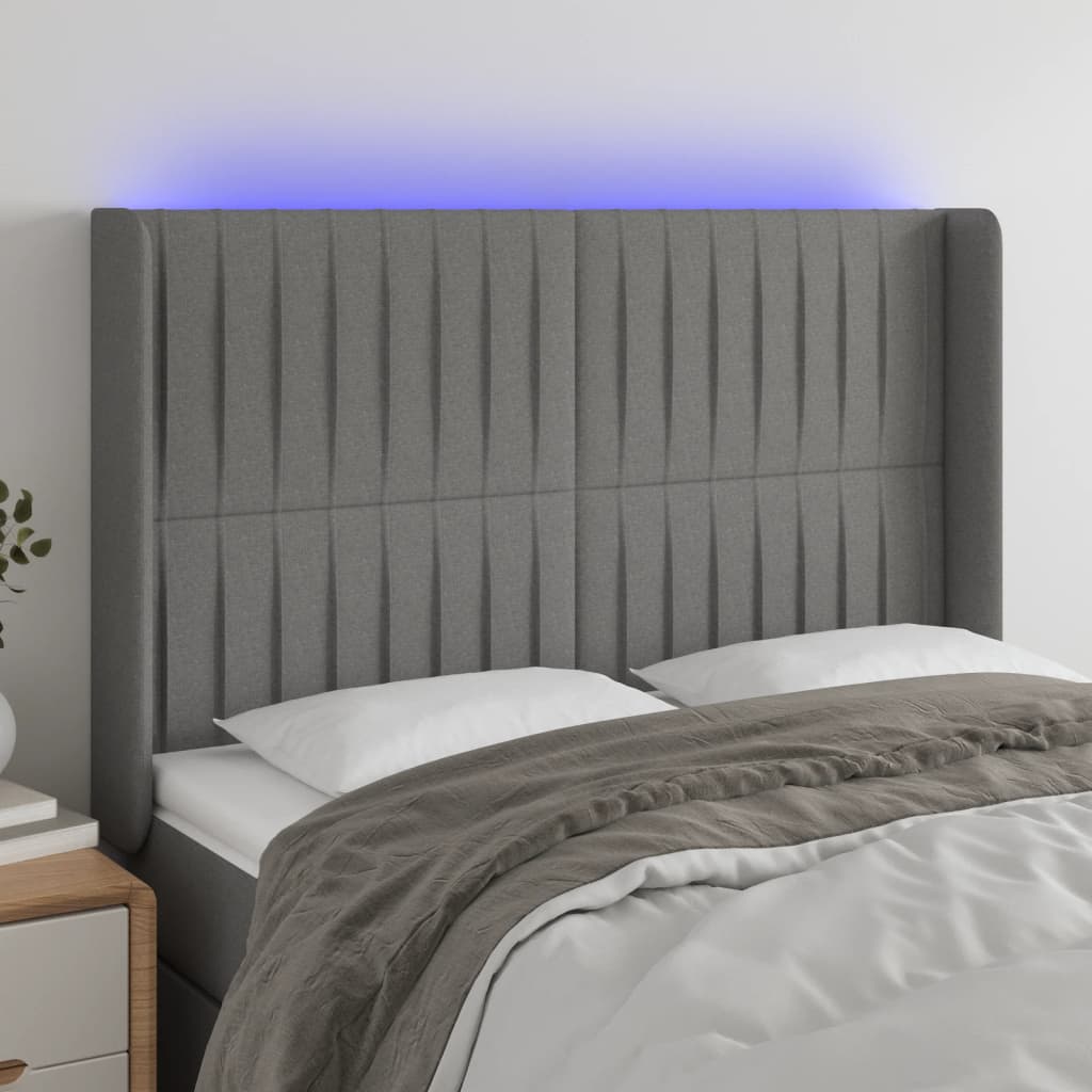 vidaXL LED uzglavlje tamnosivo 147 x 16 x 118/128 cm od tkanine - cover